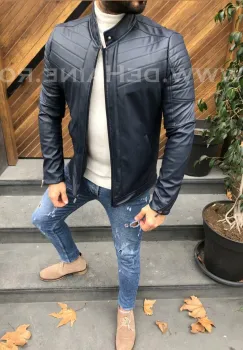 Geaca barbati piele ecologica Dark Blue B2823 imagine