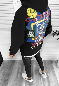 Hanorac barbati negru cu imprimeu pe spate slim fit k138 imagine