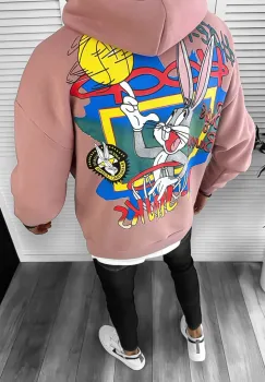 Hanorac barbati roz cu imprimeu pe spate slim fit k138 imagine