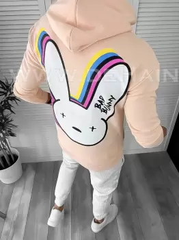 Hanorac barbati roz pudra slim fit cu imprimeu pe spate K082 O3-1.3 imagine