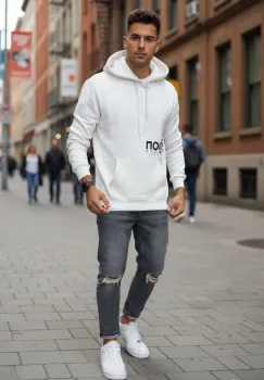 Hanorac barbati slim fit  alb  vatuit S110 imagine