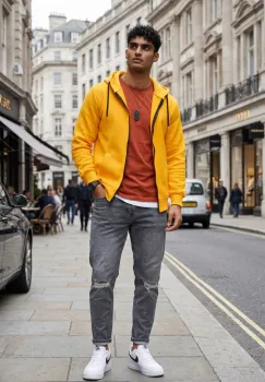 Hanorac barbati slim fit  galben 13526 N3-2 imagine