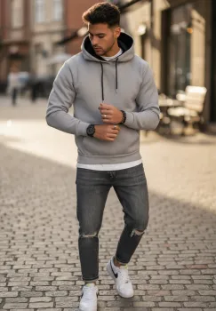 Hanorac barbati slim fit  gri 13411 imagine