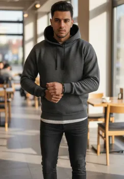 Hanorac barbati slim fit  gri inchis 13411 imagine