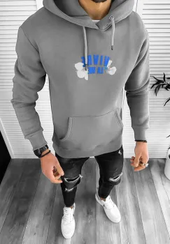 Hanorac barbati slim fitcu imprimeu pe spate gri 3066 126-3 imagine
