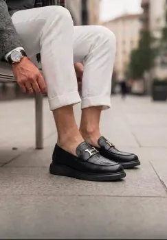 Mocasini barbati H  casual  negri  piele eco  comozi   H01 imagine