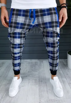 Pantaloni barbati albastri in carouri smart casual ZR 19066 imagine