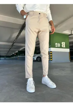 Pantaloni barbati casual bej C001 imagine