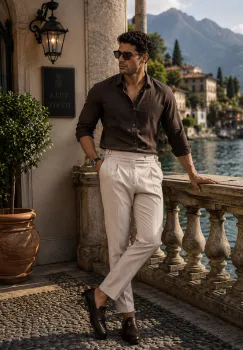 Pantaloni barbati casual  bej  PREMIUM  13503 imagine