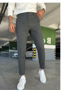 Pantaloni barbati casual grei inchis C001 imagine