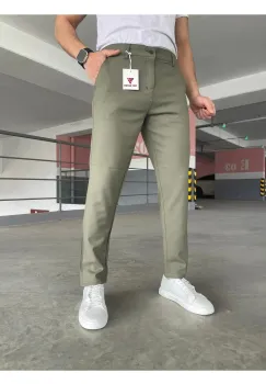 Pantaloni barbati casual kaki C001 imagine