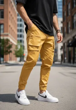 Pantaloni barbati casual mustar Y102 imagine