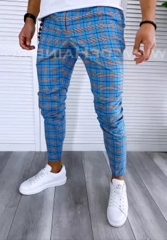 Pantaloni barbati casual regular fit albastri in carouri B1846 B6-2.1 imagine