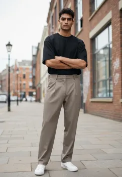 Pantaloni barbati casual regular fit bej 13550 imagine