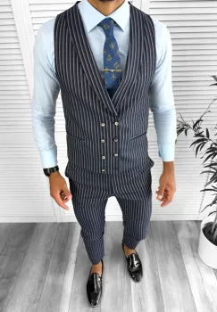 Pantaloni barbati casual regular fit bleumarin  12791 imagine
