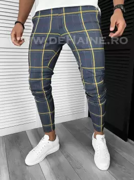 Pantaloni barbati casual regular fit bleumarin in carouri B7841 154-5 E imagine