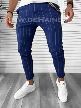 Pantaloni barbati casual regular fit bleumarin in dungi B7871 12-4 E* F3-2 imagine