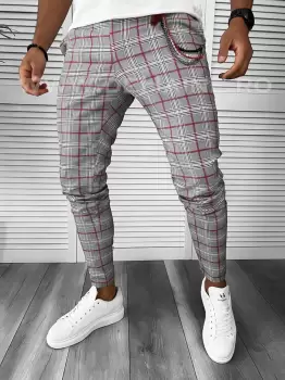 Pantaloni barbati casual regular fit gri in carouri B7844 E12-2 imagine
