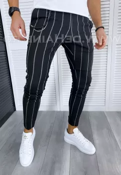 Pantaloni barbati casual regular fit negri in dungi B1301 E 2-3 imagine