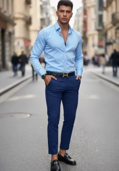 Pantaloni barbati eleganti albastri 13555 imagine