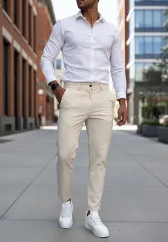 Pantaloni barbati eleganti bej 13560 imagine
