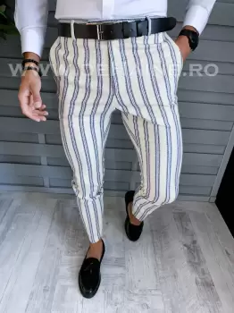 Pantaloni barbati eleganti bej cu dungi B1594 B4-4 E imagine