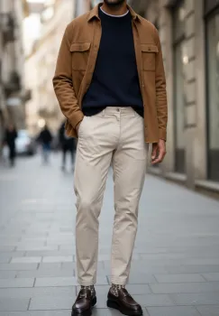 Pantaloni barbati eleganti bej S132 imagine