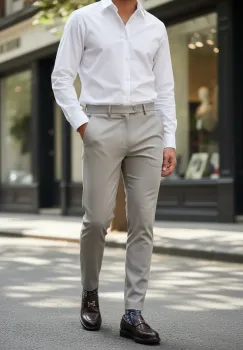 Pantaloni barbati eleganti bej S133 imagine