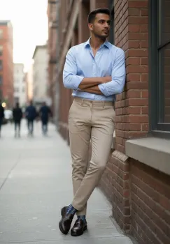 Pantaloni barbati eleganti bej S134 imagine