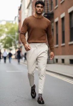 Pantaloni barbati eleganti bej S136 imagine
