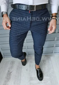 Pantaloni barbati eleganti bleumarin in carouri B1762 121-4 imagine