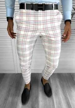 Pantaloni barbati eleganti fit in carouri B8497 7-1 E ~ imagine