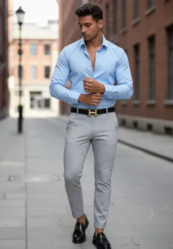 Pantaloni barbati eleganti gri deschis 13542 imagine