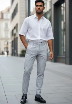 Pantaloni barbati eleganti gri S139 imagine