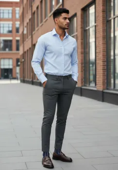 Pantaloni barbati eleganti maro S138 imagine