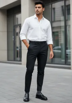 Pantaloni barbati eleganti negri S140 imagine