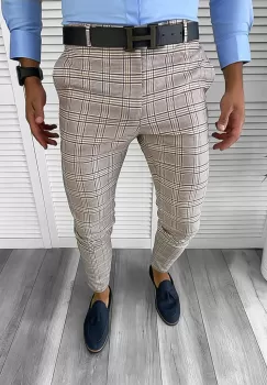 Pantaloni barbati eleganti regular fit carouri B1739 14-2 E~ imagine