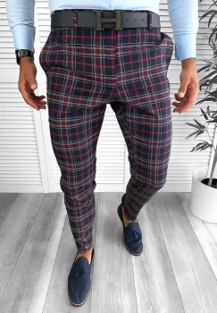 Pantaloni barbati eleganti regular fit carouri B1822 13-5 E ~ imagine