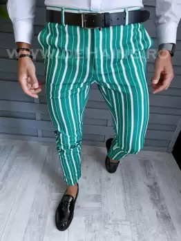 Pantaloni barbati eleganti verzi in dungi B1772 B9-1 E imagine
