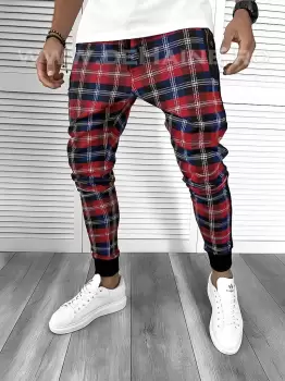 Pantaloni barbati rosii in carouri smart casual ZR 19066 X18.X19-5 imagine