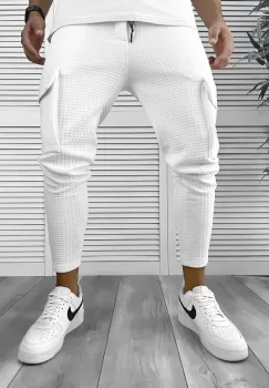 Pantaloni de trening albi conici 12372 imagine