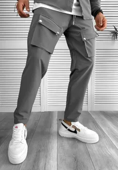 Pantaloni de trening barbati slim fit gri inchis 60501 D2-1.1 imagine
