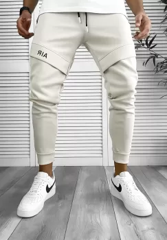 Pantaloni de trening bej conici 10236 imagine