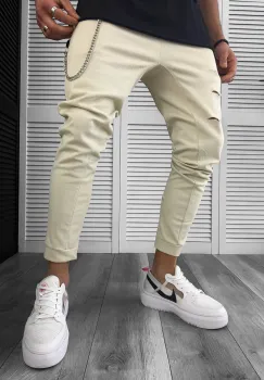 Pantaloni de trening bej conici T12606 imagine