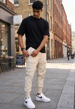 Pantaloni de trening cargo  bej  conici y081 imagine