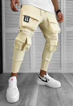 Pantaloni de trening cargo bej conici Y090 17-4 imagine
