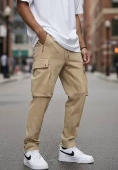 Pantaloni de trening cargo  bej  conici Y196 P19-4.3 imagine