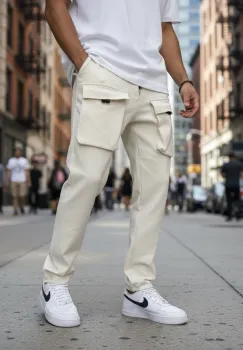 Pantaloni de trening cargo  bej  conici Y198 20-3.2 imagine