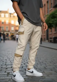 Pantaloni de trening cargo  bej  conici Y201 imagine