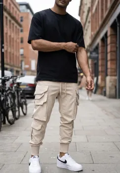 Pantaloni de trening cargo  bej  conici y223 imagine